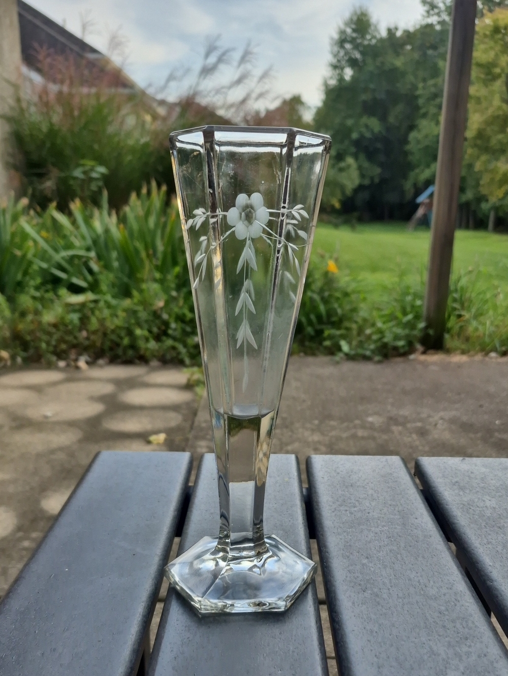 Clear Etched Glass Bud Vase